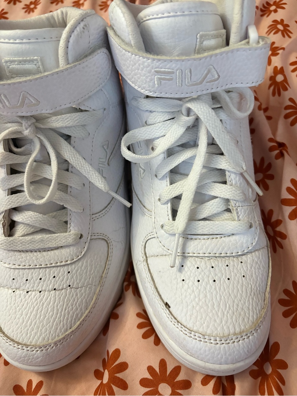 Fila White High-Top Lace-Up Sneakers with Ankle Strap